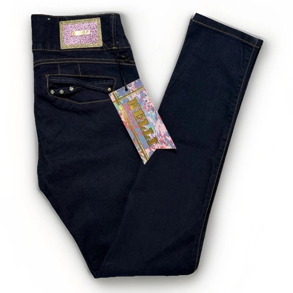 NWT Nelli Denim Jeans 9/10 Tall Skinny Bling Sparkly Dark Wash Pants 30x32